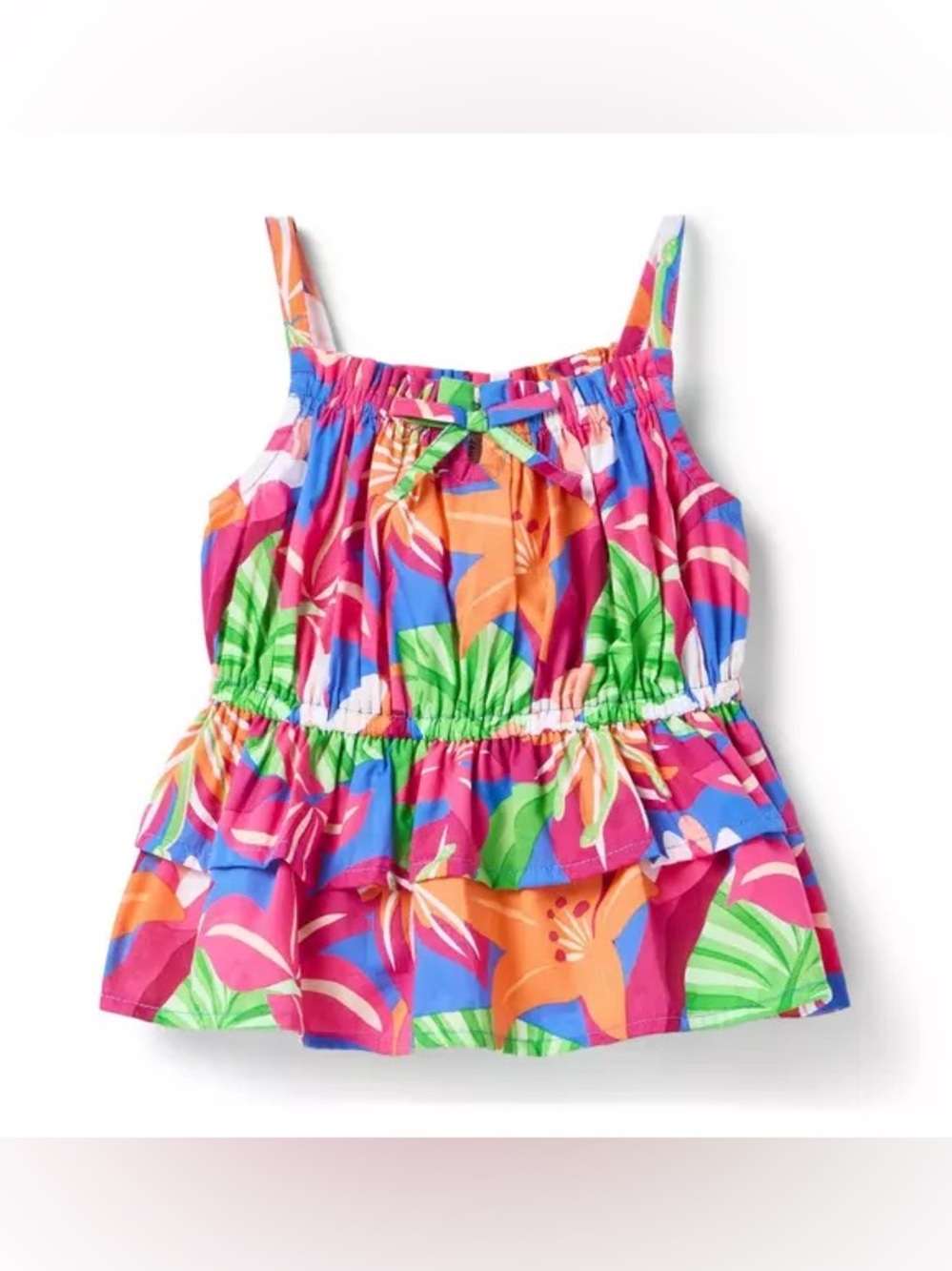 Brand New Janie & Jack Girls Sleeveless Tropical Floral Peplum Top, Size 4, NWT